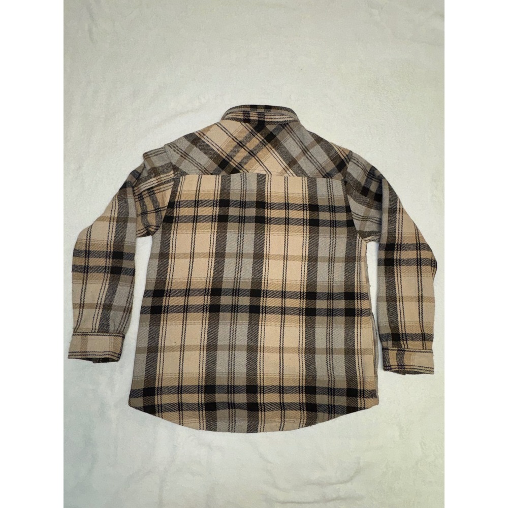 Home Free West Virginia Plaid Flannel Snap Front Shirt Jacket Tan Grey Mens L